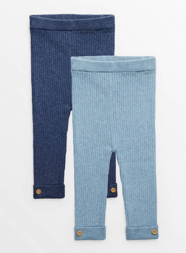 Light Blue & Navy Ribbed Knitted Leggings 2 Pack 3-6 months